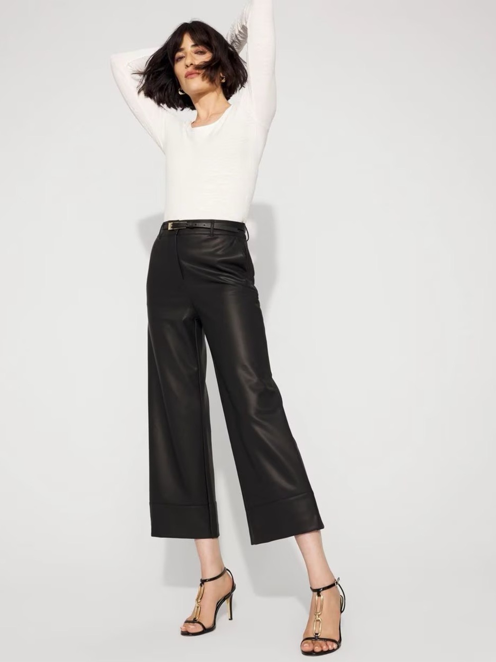 NWT White House Black Market Faux Leather Wide Leg Crop